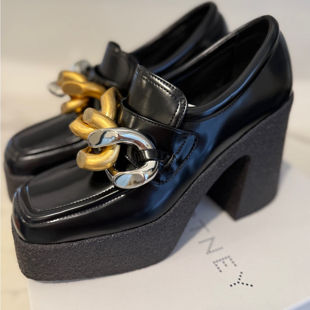 Black Platform Loafers with Gold and Silver Chain Detail BRAND NEW